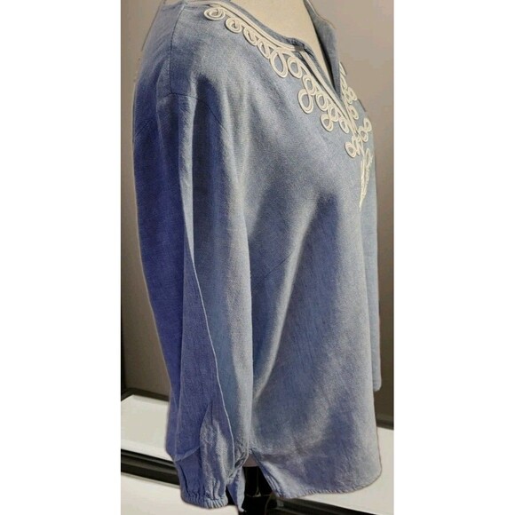 Susan Graver Pura Blouse Size LP Linen/Flax Blend Blue Tunic - Picture 8 of 10